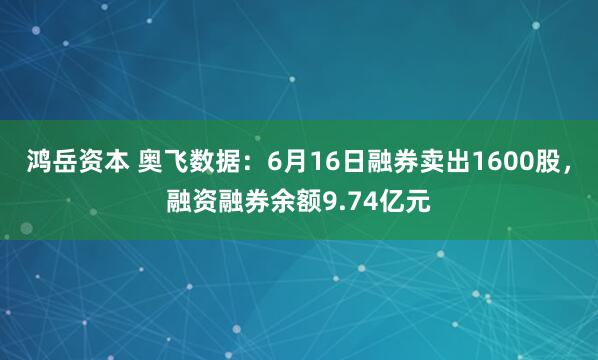 鸿岳资本 奥飞数据：6月16日融券卖出1600股，融资融券余额9.74亿元